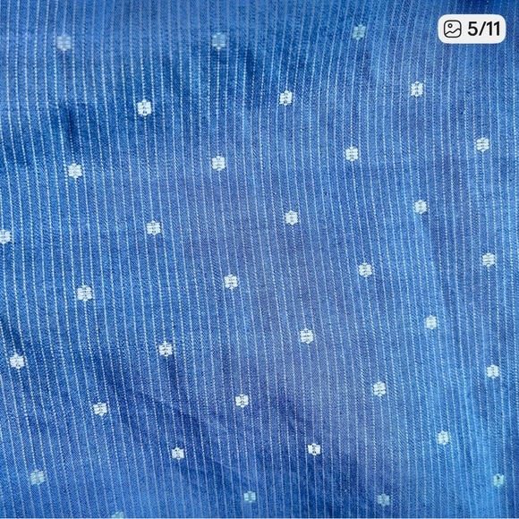 Maette Blue with white dots Smocked woven Off-Shoulder cotton Blouse, Medium - Picture 3 of 8